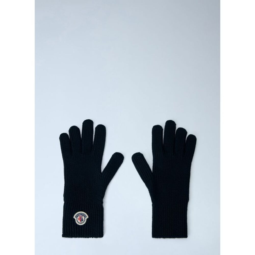Moncler Men Ribbed Knit Gloves With Logo Patch